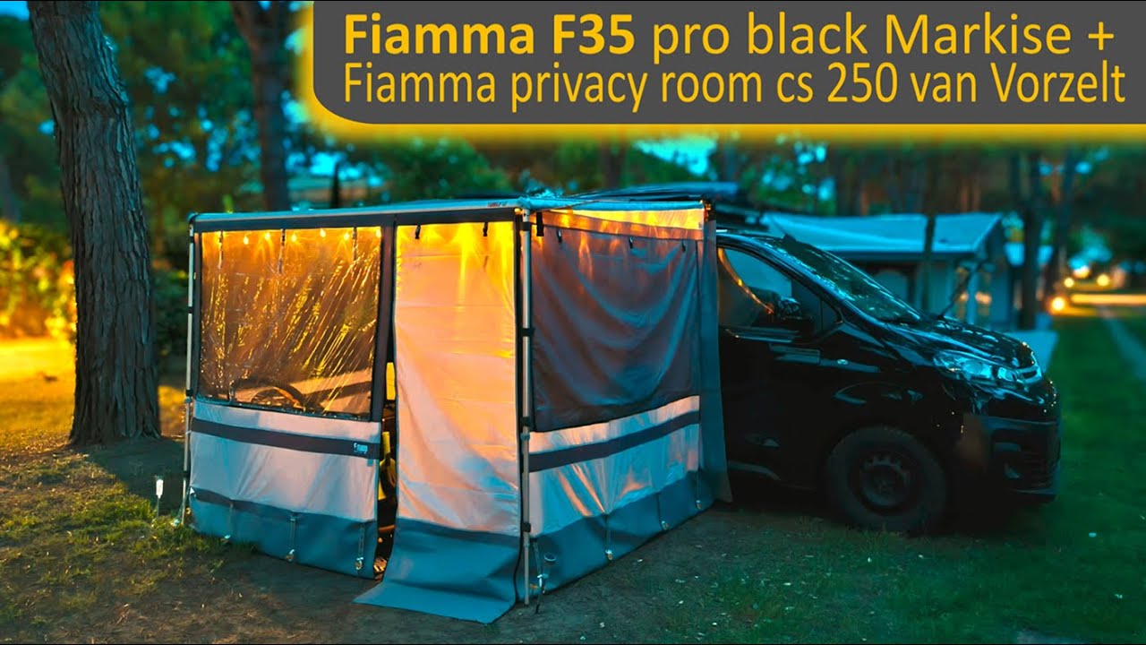 Fiamma F35 pro black Markise + Fiamma privacy room cs light 250 Van Busvorzelt