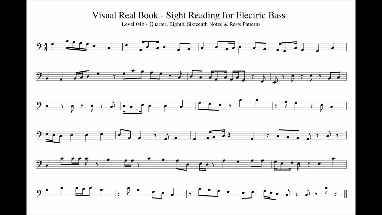 Sight Reading for Bass, Level 04b (Half, Quarter, Eighth & Sixteenth Notes and Rests), Ex. 1