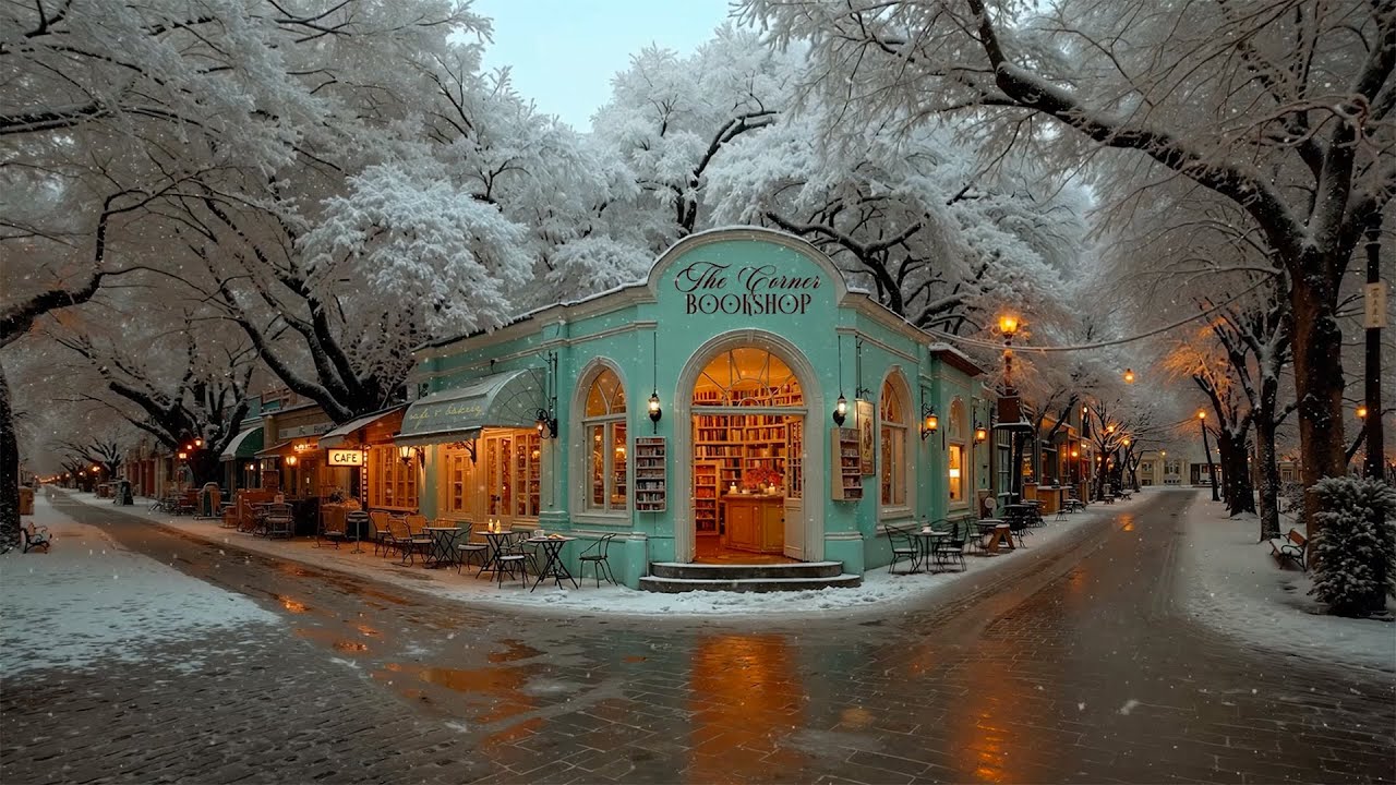 Warm Morning Jazz ❄️ Snowy Bookshop Café in a Quiet Winter Town | Soft Jazz for Reading & Relaxation