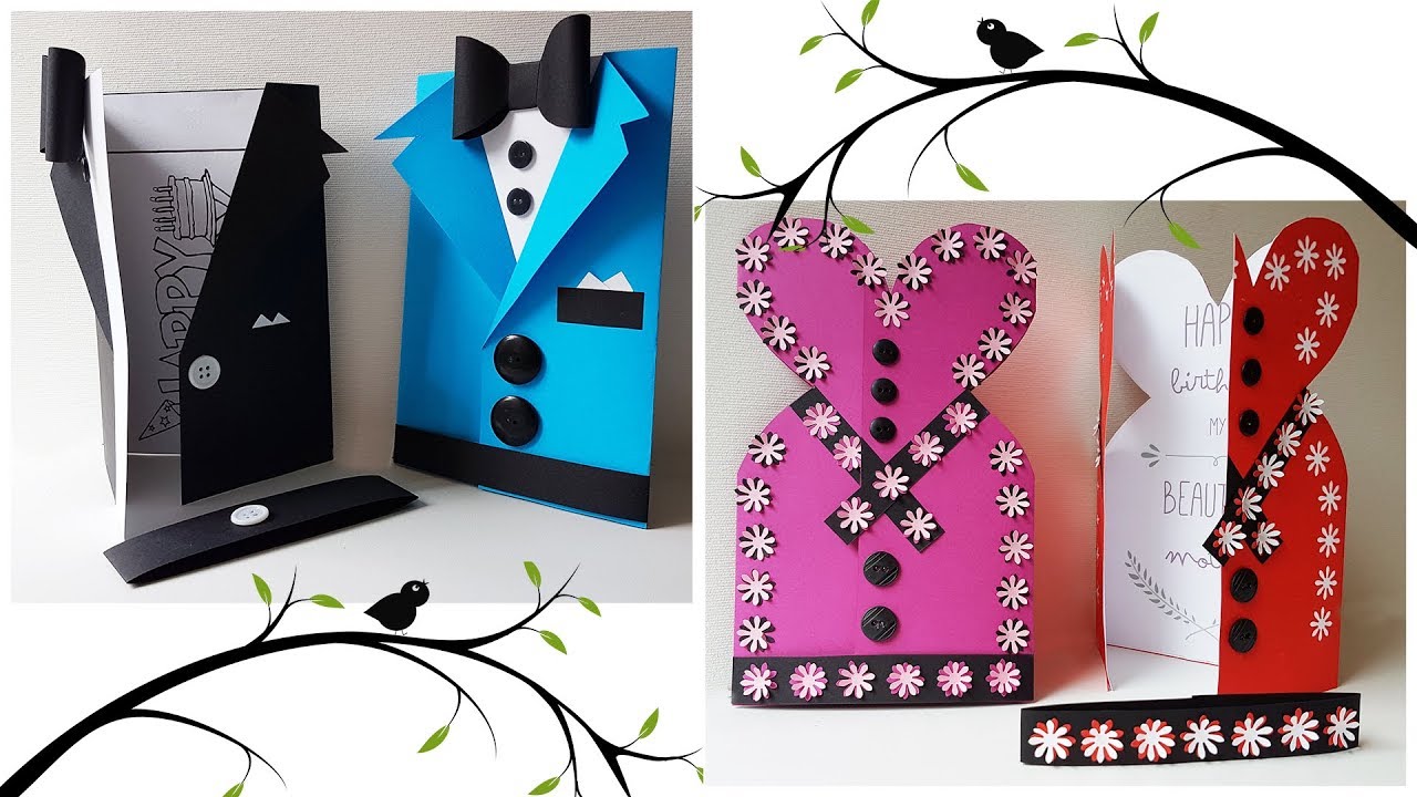 DIY Paper Postcards: Suit For Dad And Dress For Mom | Открытки: Костюм Для Папы И Платье Для Мамы