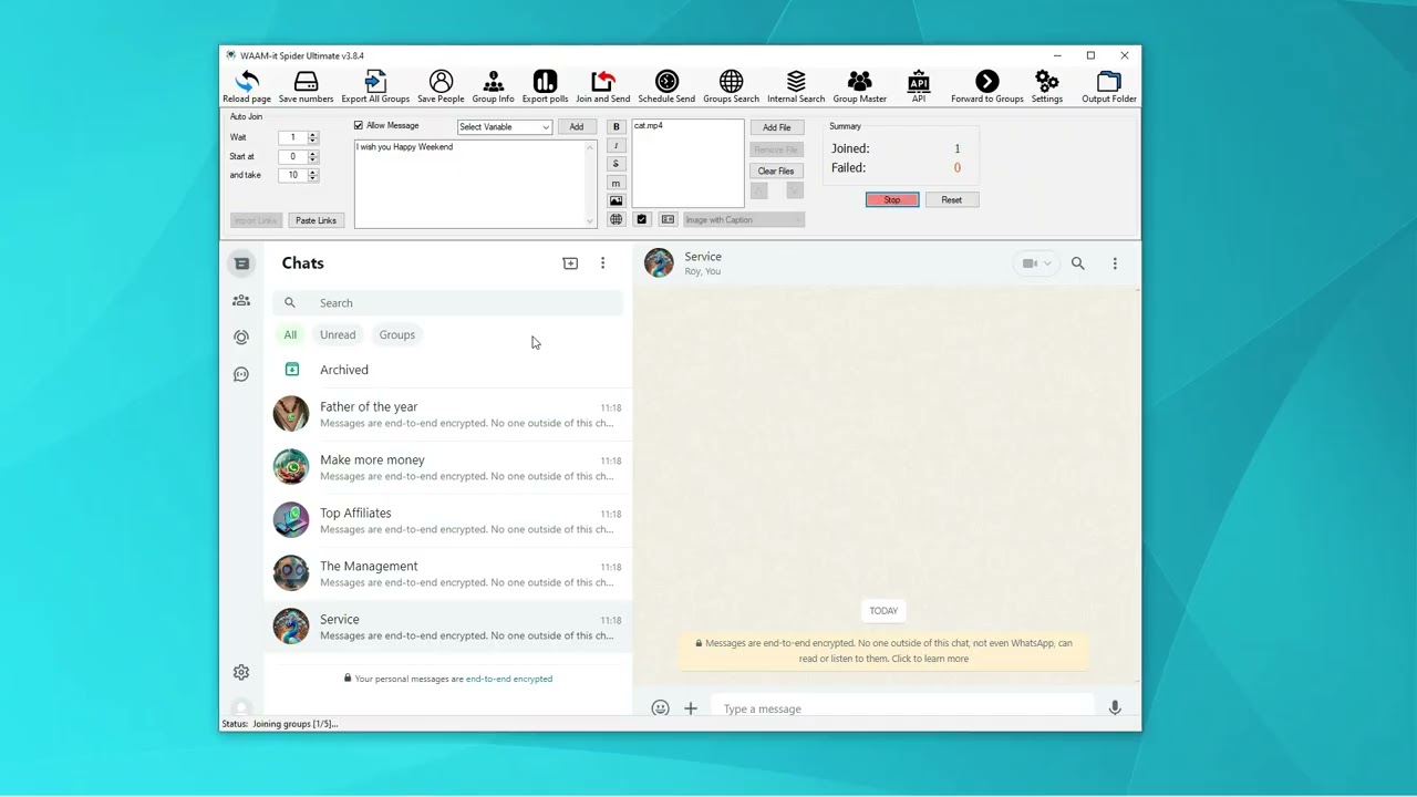 WAAM-it Spider | Automated WhatsApp Group Advertising & Lead Extraction