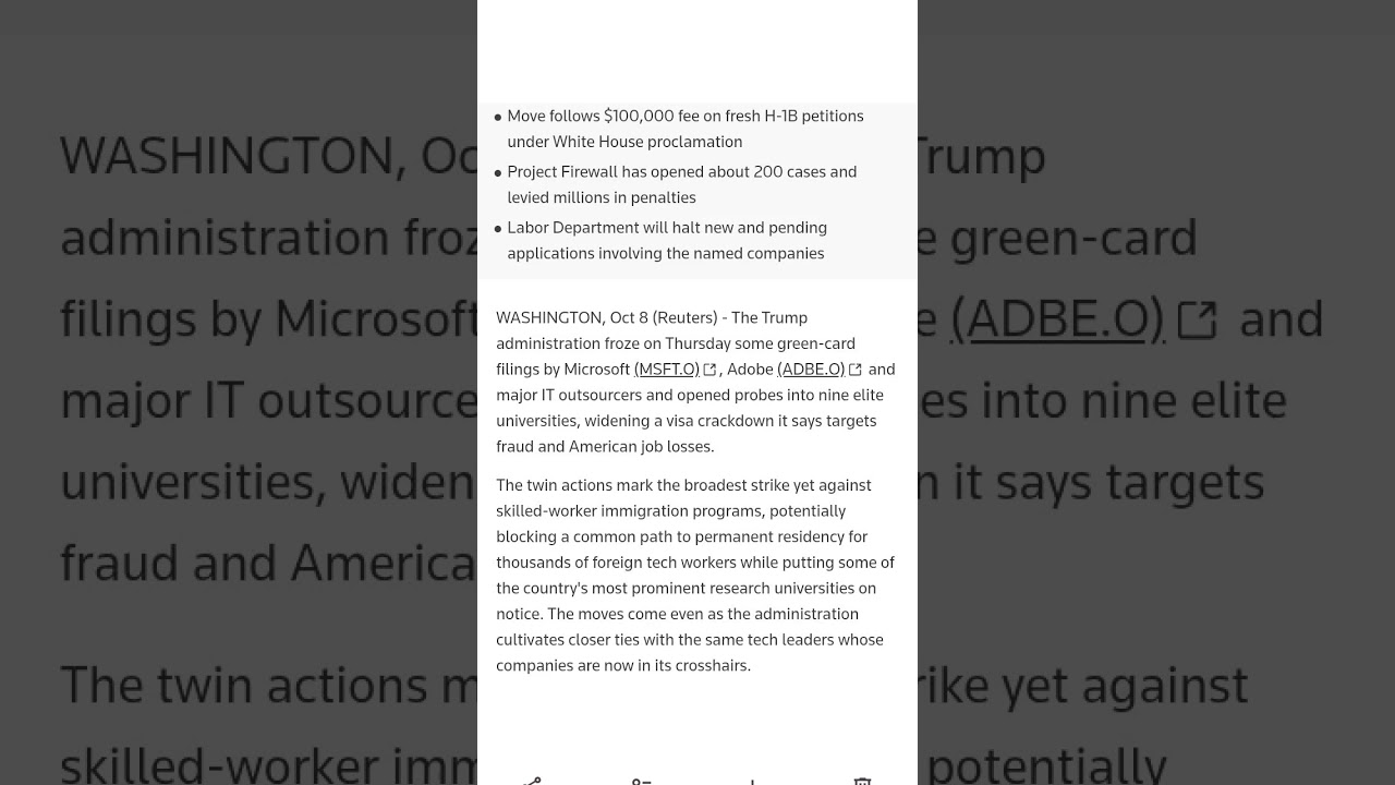 US Freezes Microsoft, Adobe, Infosys Green Card Applications. 10.8.26