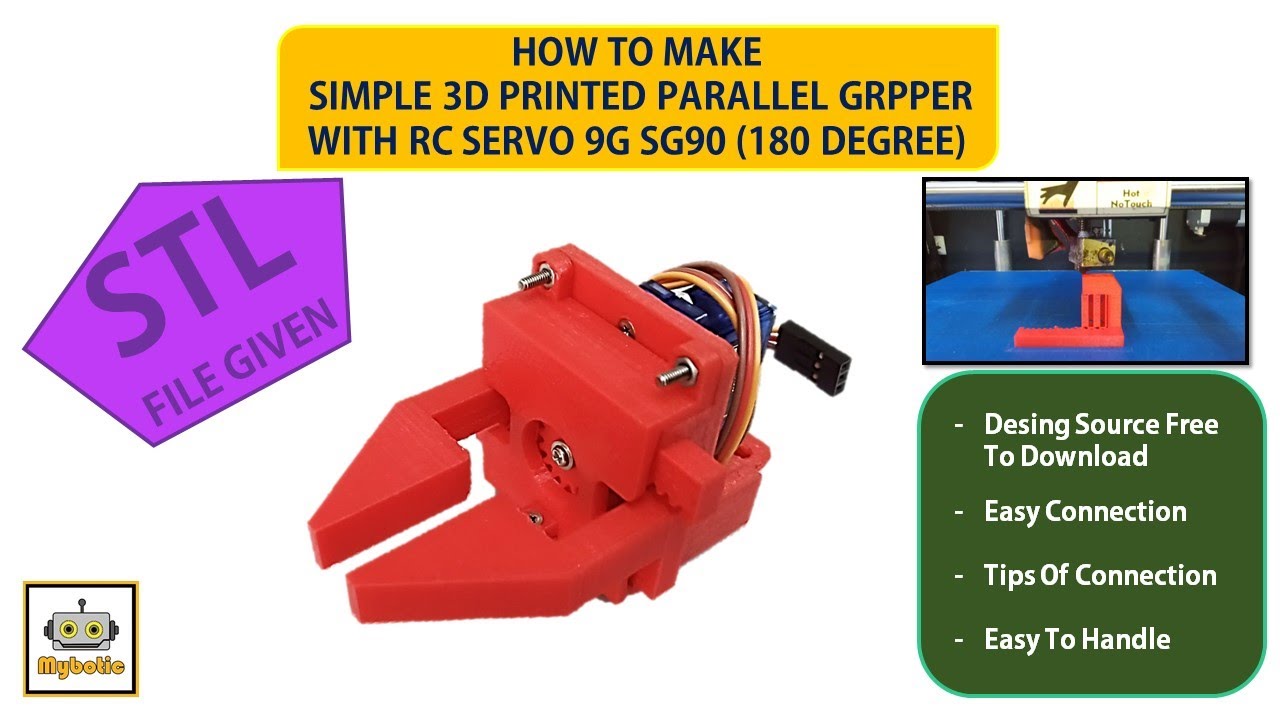 How to make 3D printed gripper with RC SG90 9g servo motor, DIY 3D printed parallel gripper