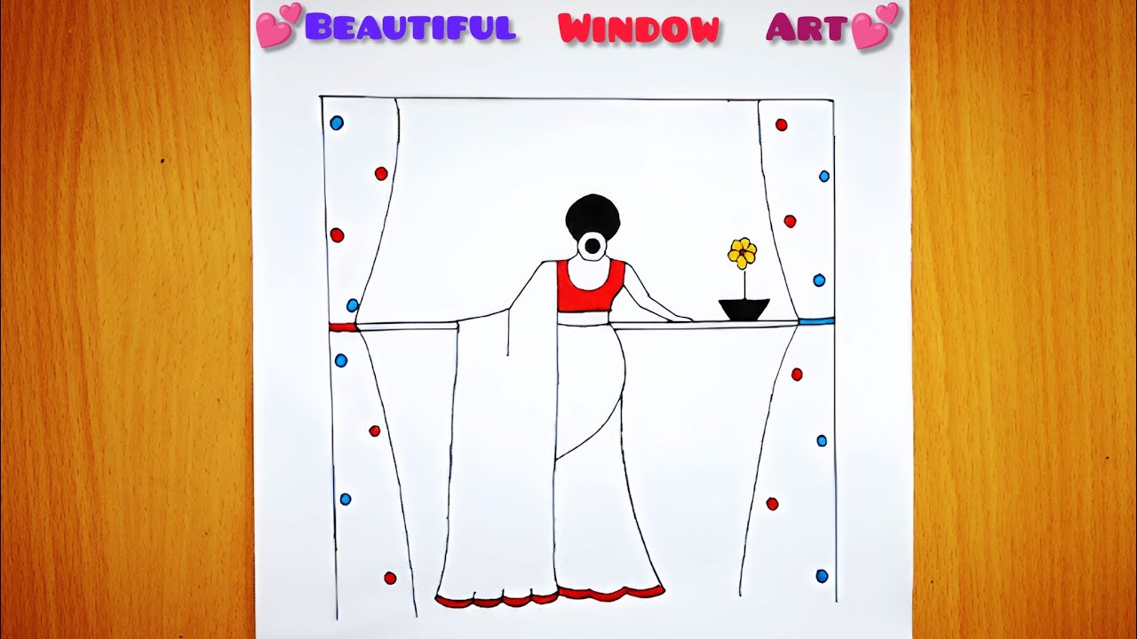 “Girl Standing Near Window – Simple Art Drawing”