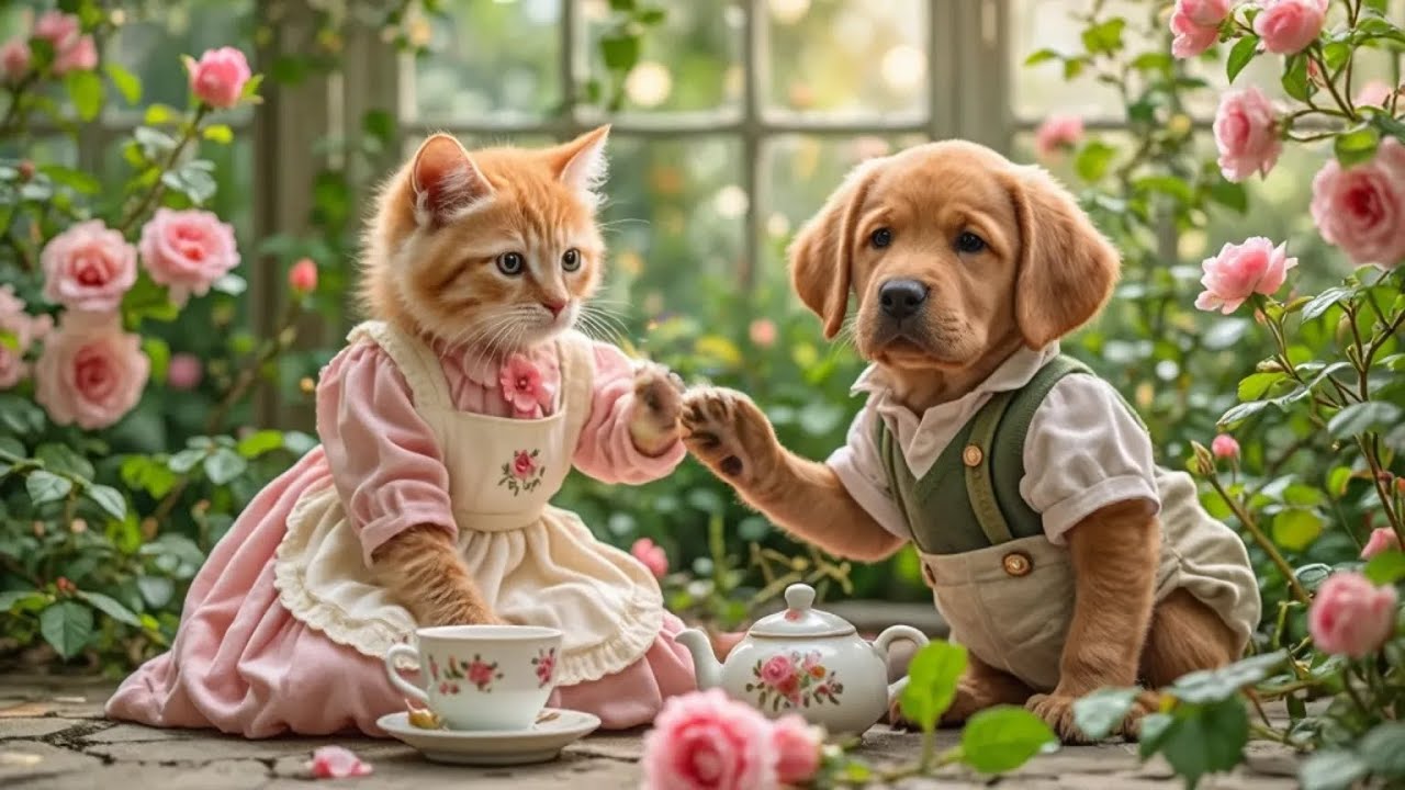 Tiny Kitten & Puppy’s Quiet Tea Time | Relaxing Cozy Animation for Cat Lovers #cat #ai #cute #relax
