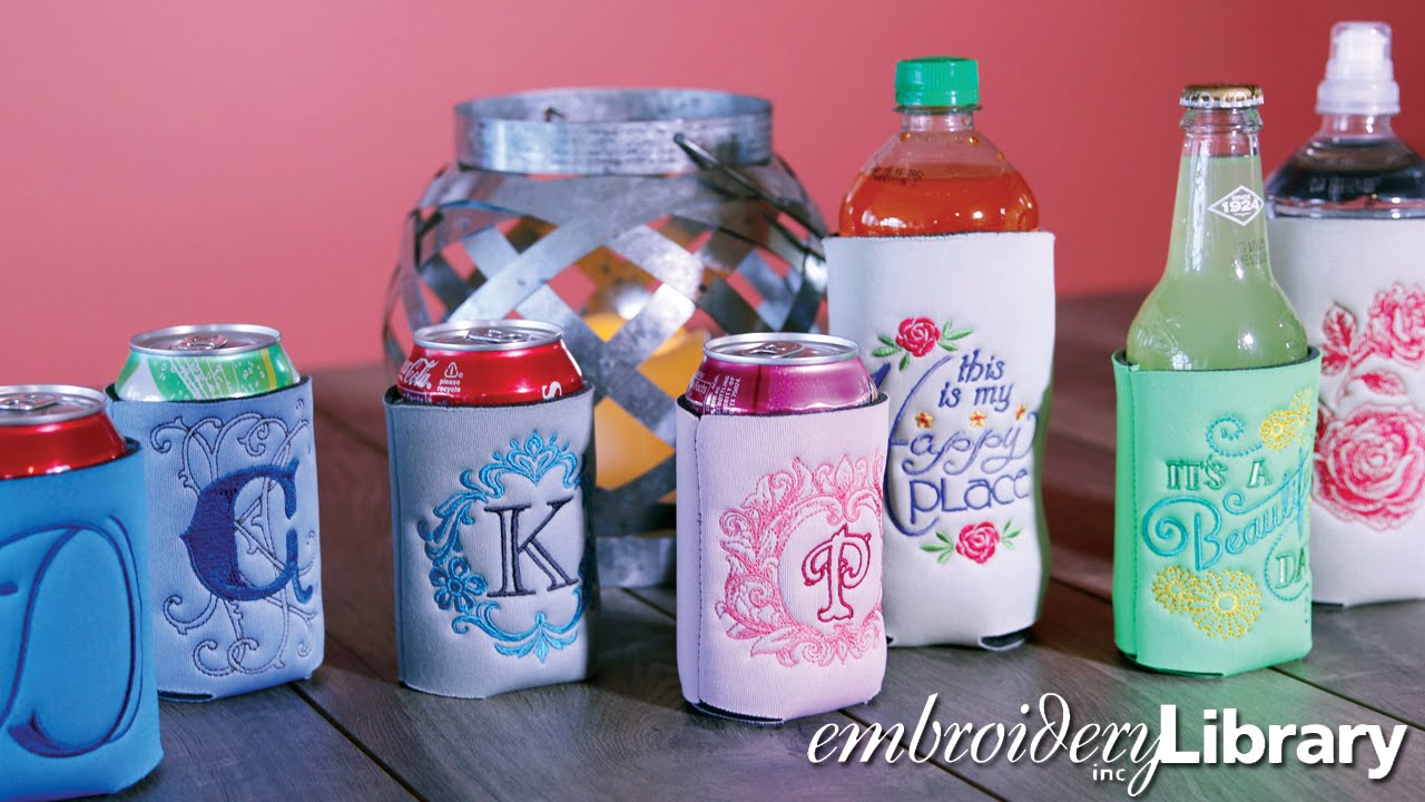 Embroidering on Can and Bottle Cozies