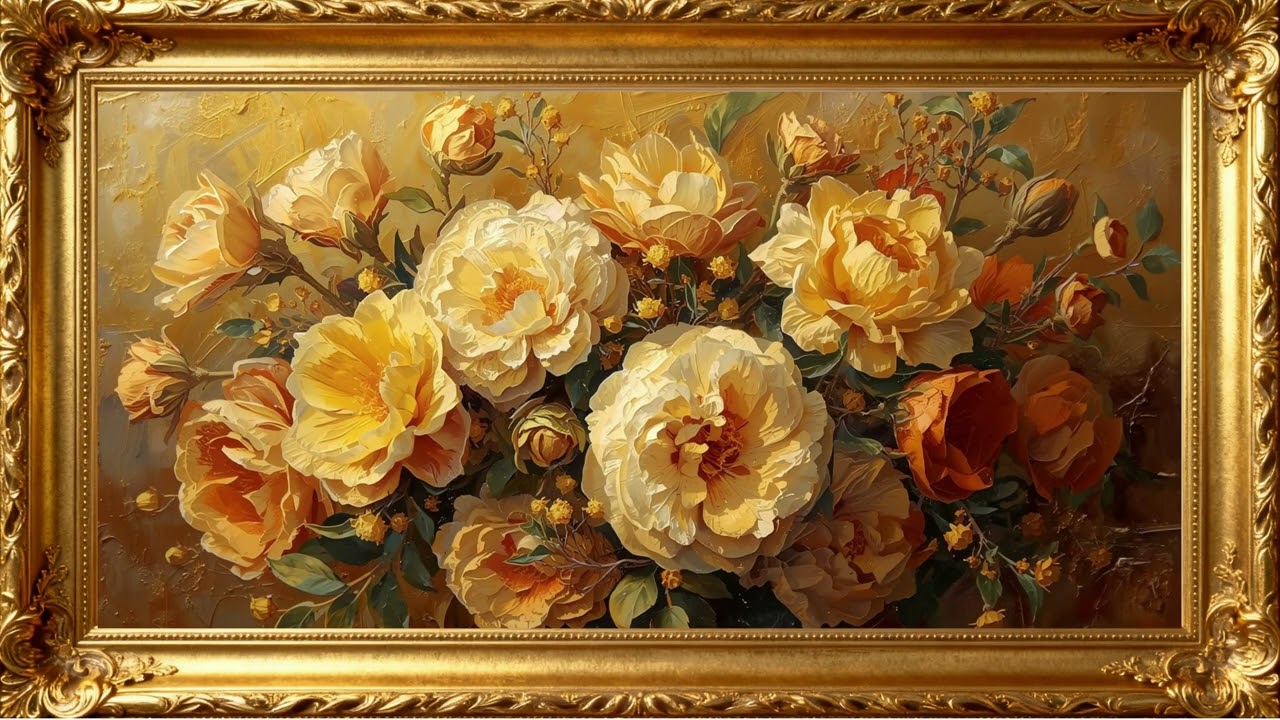 Golden Flower Elegance &ndash; 4K Floral Wallpaper for TV Background | 4K Frame TV Art