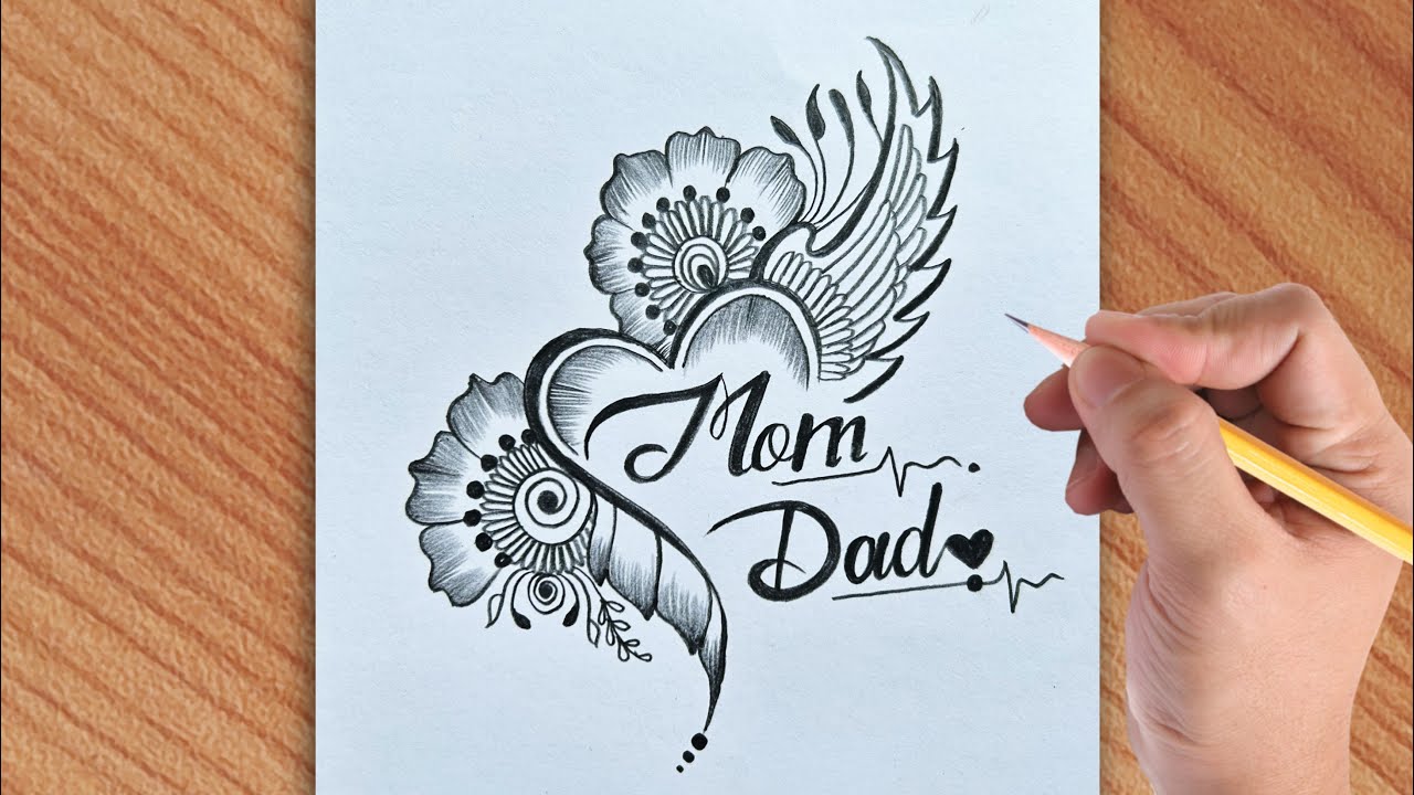 Making a simple and beautiful mom dad drawing with heart // simple drawing with pencil