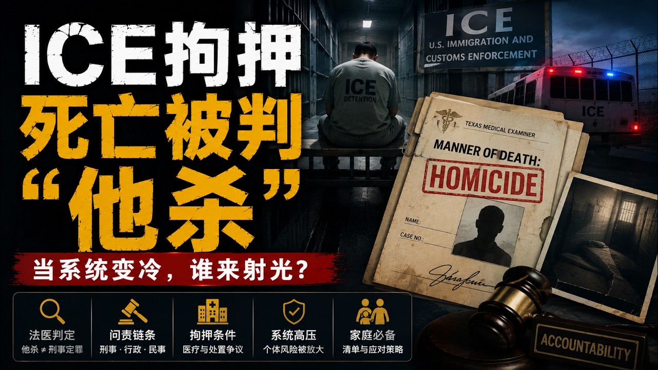 ICE 拘押死亡被判“他杀”！德州法医将一名在 ICE 拘押期间死亡的古巴移民死亡方式列为“他杀”。当系统变冷，个体有多脆弱？拘押条件、医疗处置与问责链条?