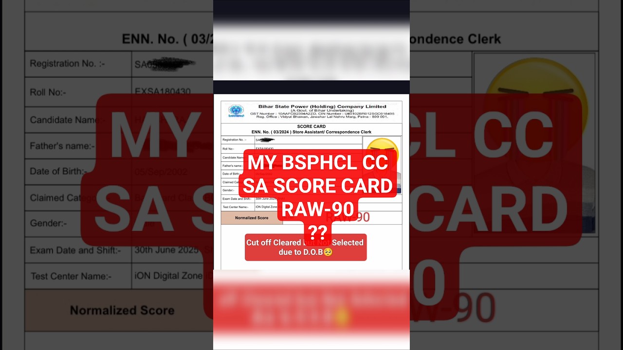 BSPHCL Correspondence clerk Store Assistant My Score card😭🥺 #bsphcl #bsphclcutoff #shorts #trending