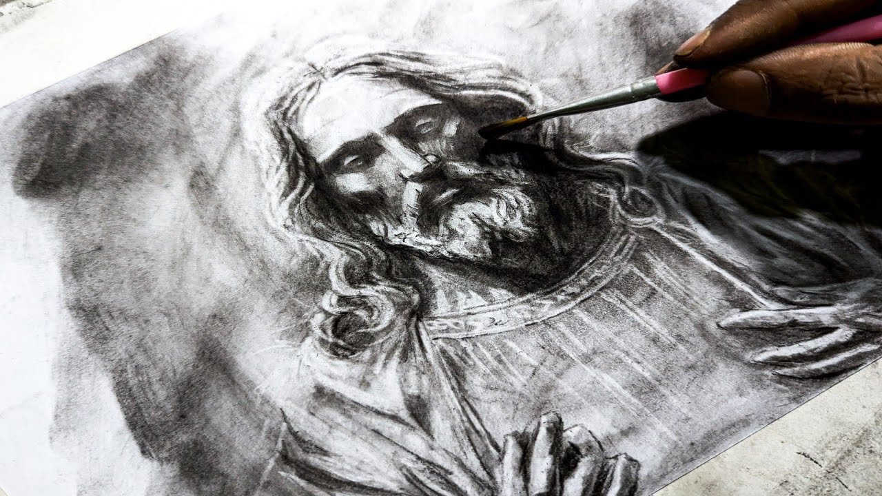 Drawing jesus in Chacoal | Time laps