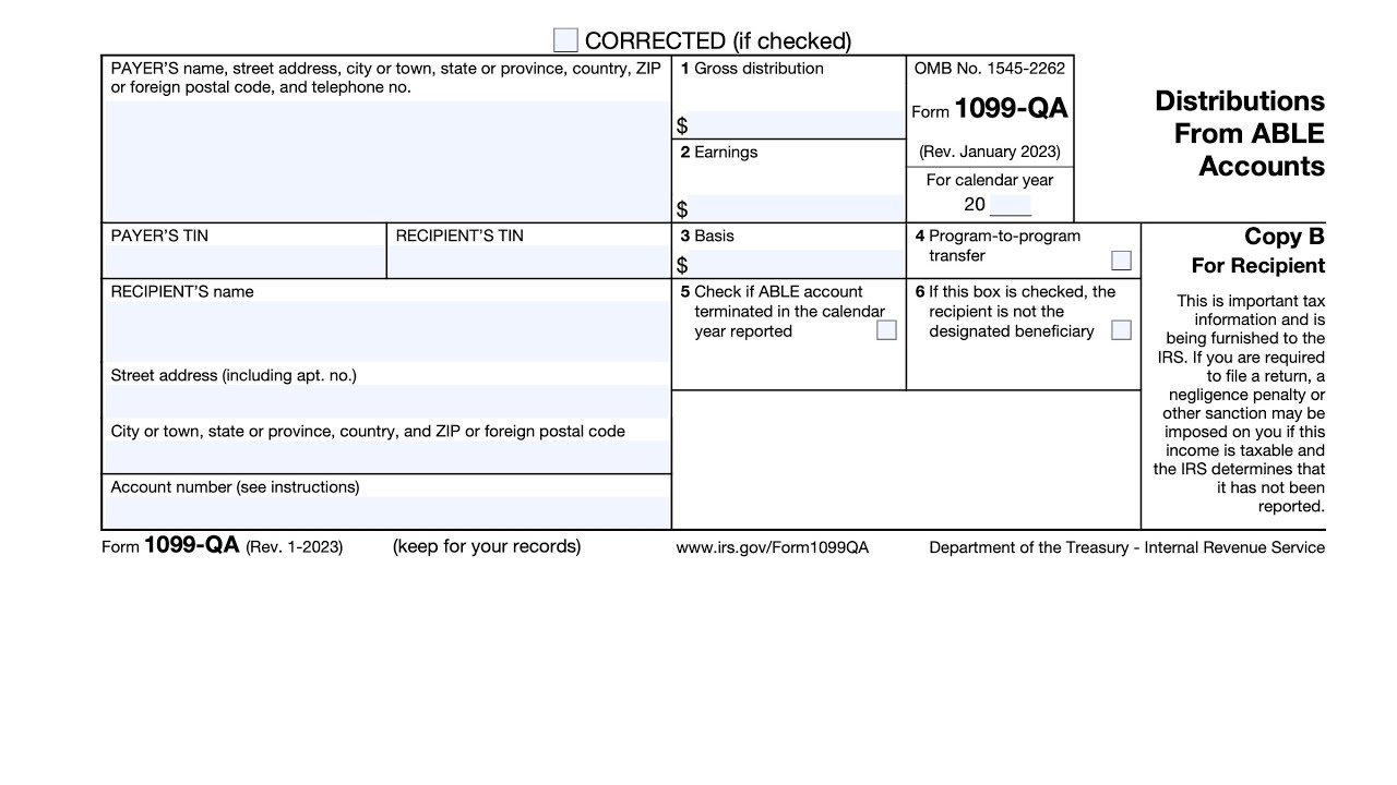Пошаговое руководство по форме IRS 1099-QA (Распределение средств со счетов ABLE)