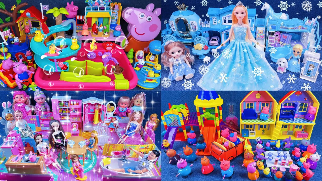 1-hour extended compilation unboxing and review of Peppa Pig, Elsa, sink, and Dream Home toy sets.