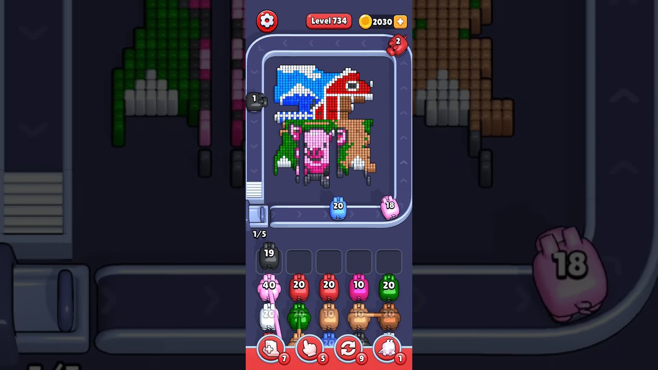 Pixel flow - Level 734 (very hard) - walkthrough without power ups