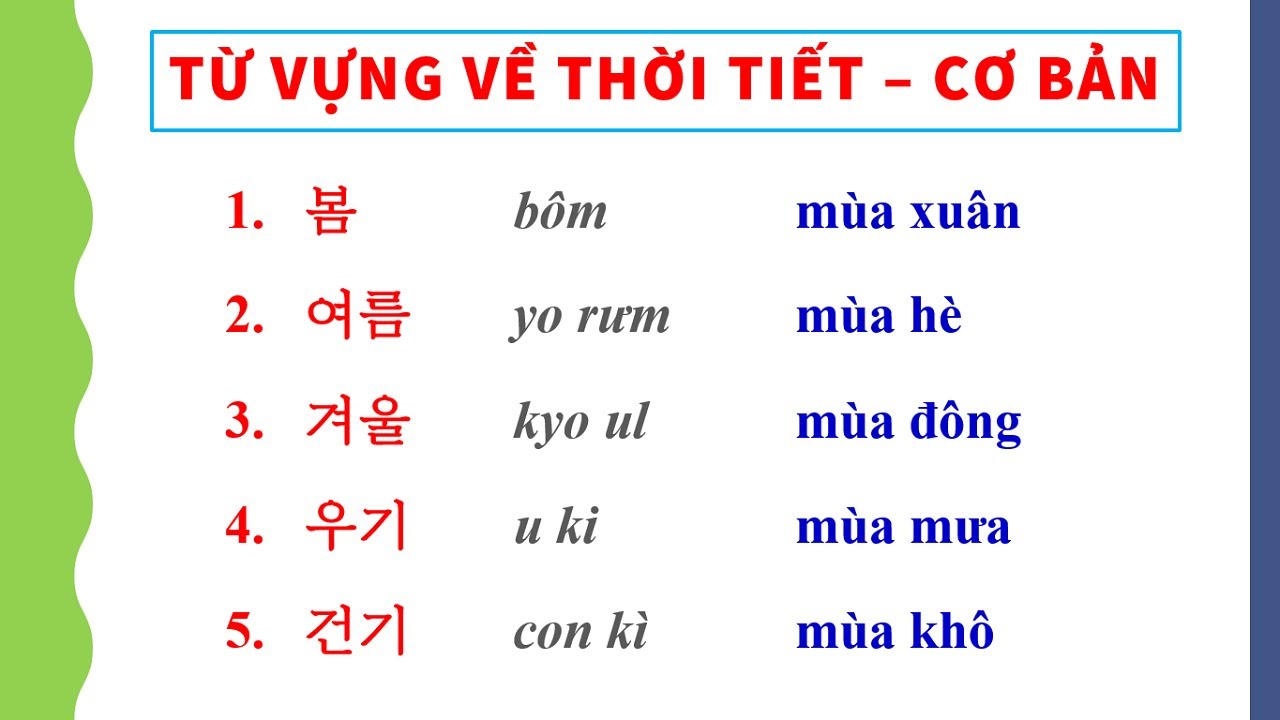 60 từ vựng tiếng hàn cơ bản về thời tiết | 날씨 관련 단어