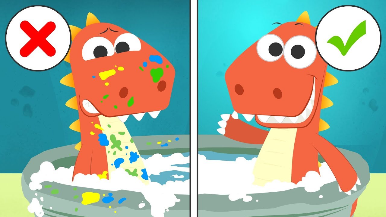 Learn with EDDIE how to Bathe 🛀 Eddie the Dinosaur Bathes after Painting