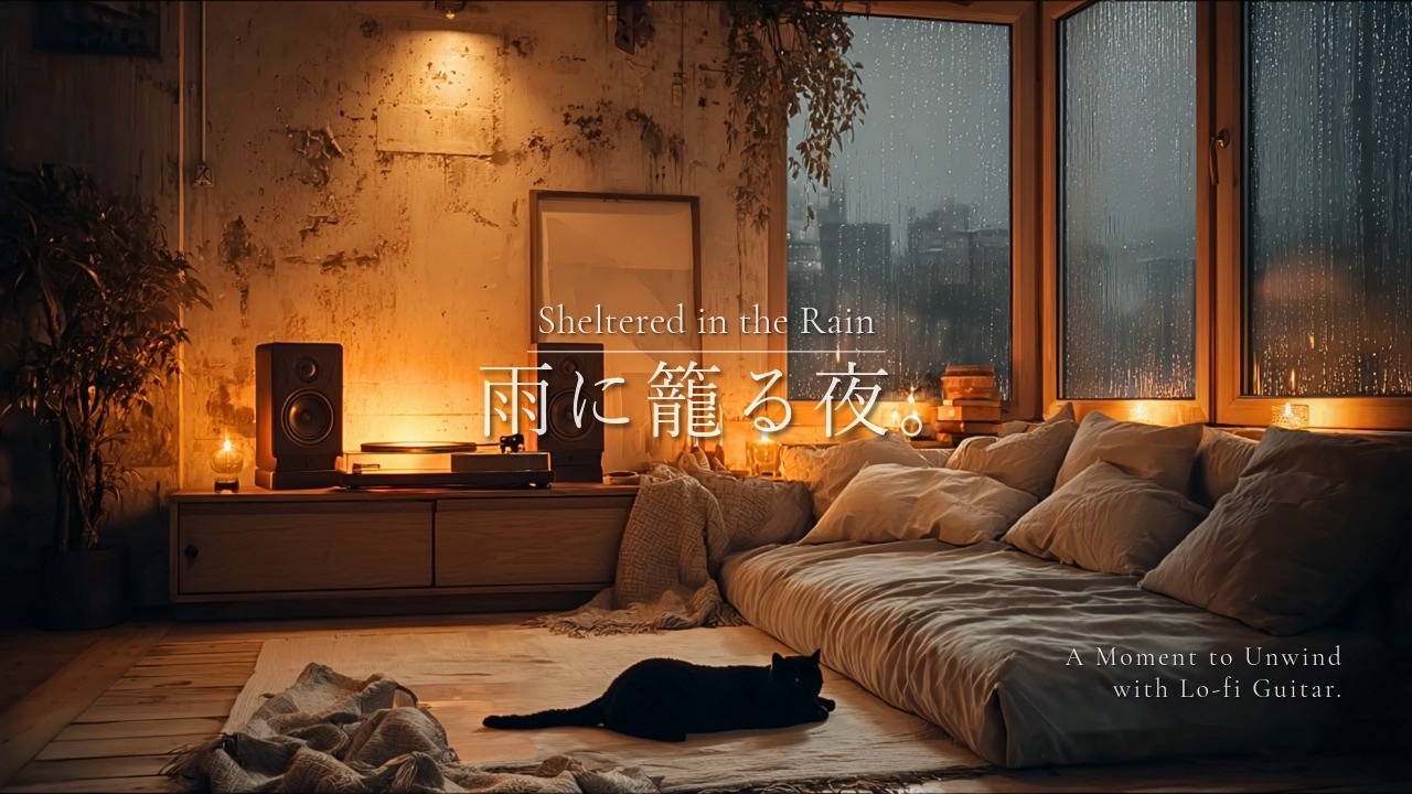 Cozy Night｜Sheltered in the Rain 🌙 Relaxing Lo-fi Guitar 🎸 For Study, Work and Sleep [90 m]