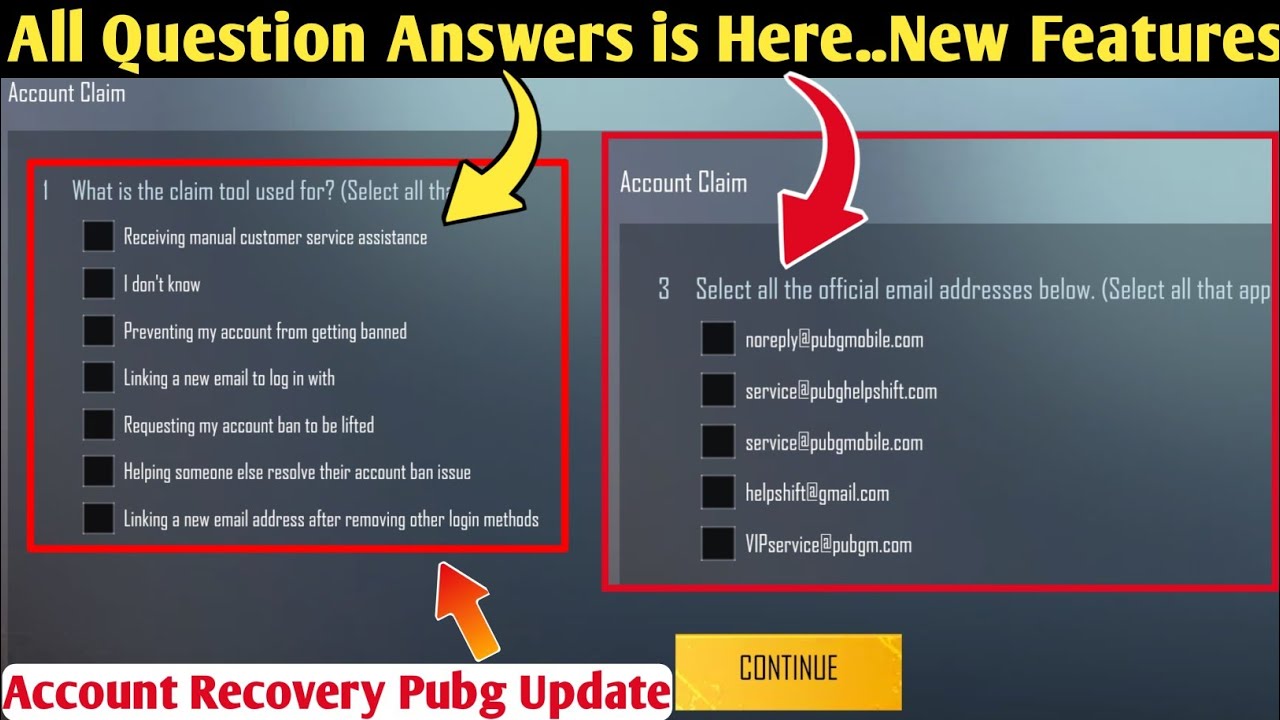 All Question Correct Answers is Here | Pubg account recovery new features explained