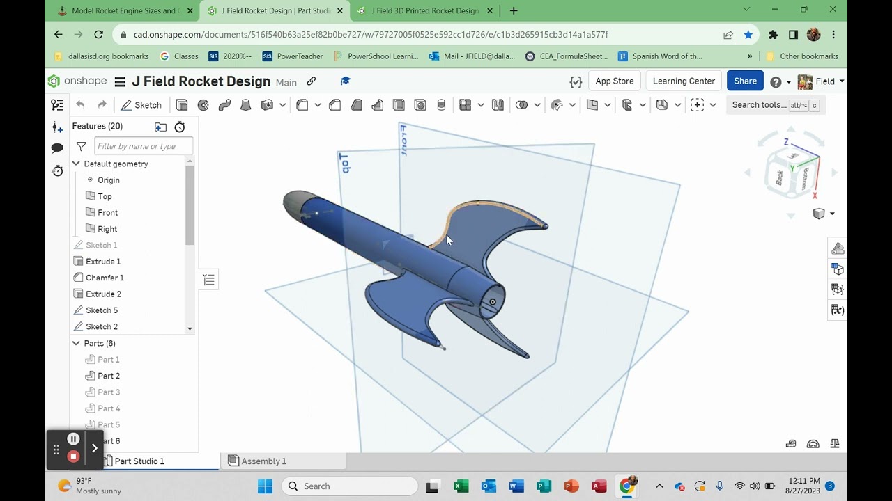 J Field 3D Printable Model Rocket -- Onshape Vid_1