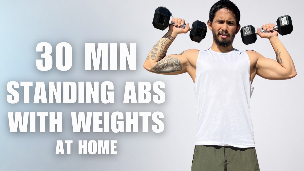 30 MIN Standing Abs Workout With Weights 🔥 Dumbbell HIIT Core (No Repeats, At Home)