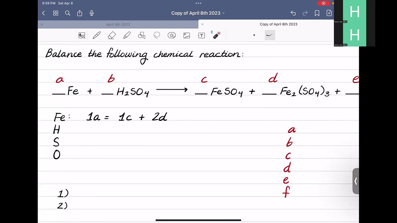 Algebraic Method for Balancing Chemical Equations: Fe + H2SO4 = FeSO4 + Fe2(SO4)3 + H2O + SO2