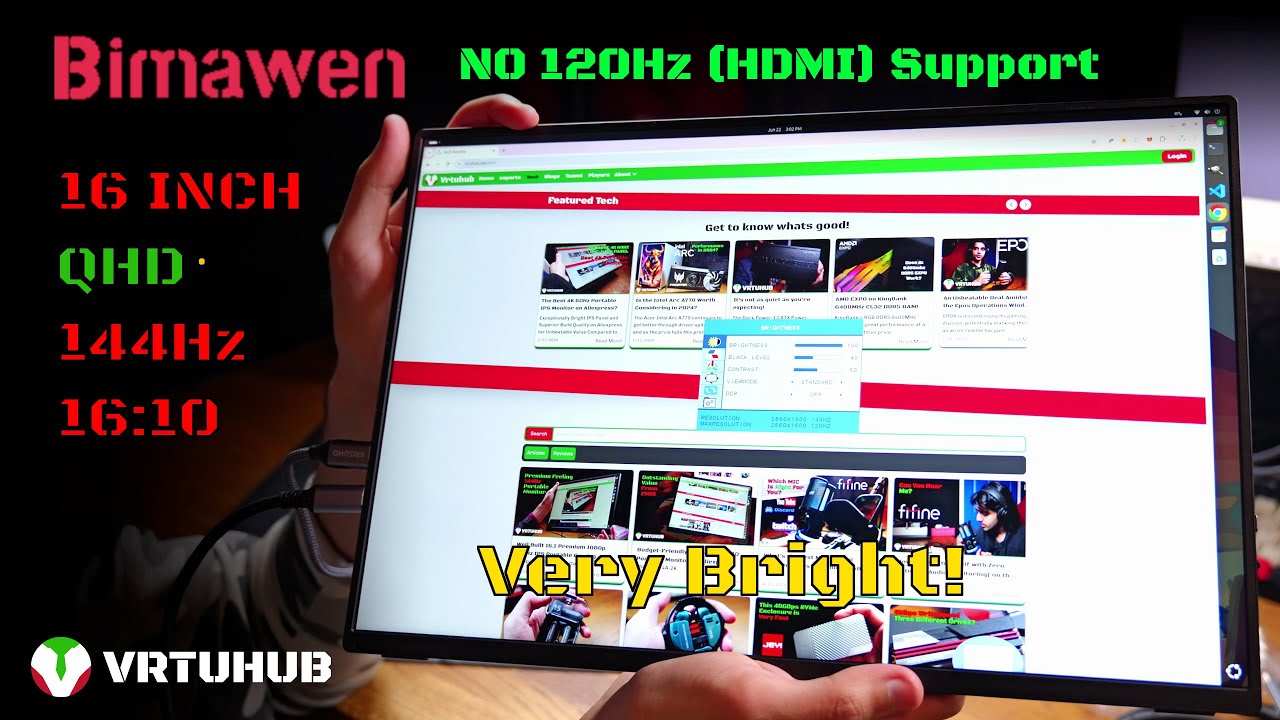 Этот портативный монитор не имеет HDMI 120 Гц — портативный монитор Bimawen 16 дюймов 2.5K 144 Гц