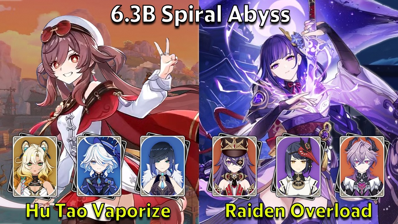 C2 Hu Tao Vaporize & C2 Raiden Overload - Genshin Impact 6.3b Spiral Abyss Full Clear