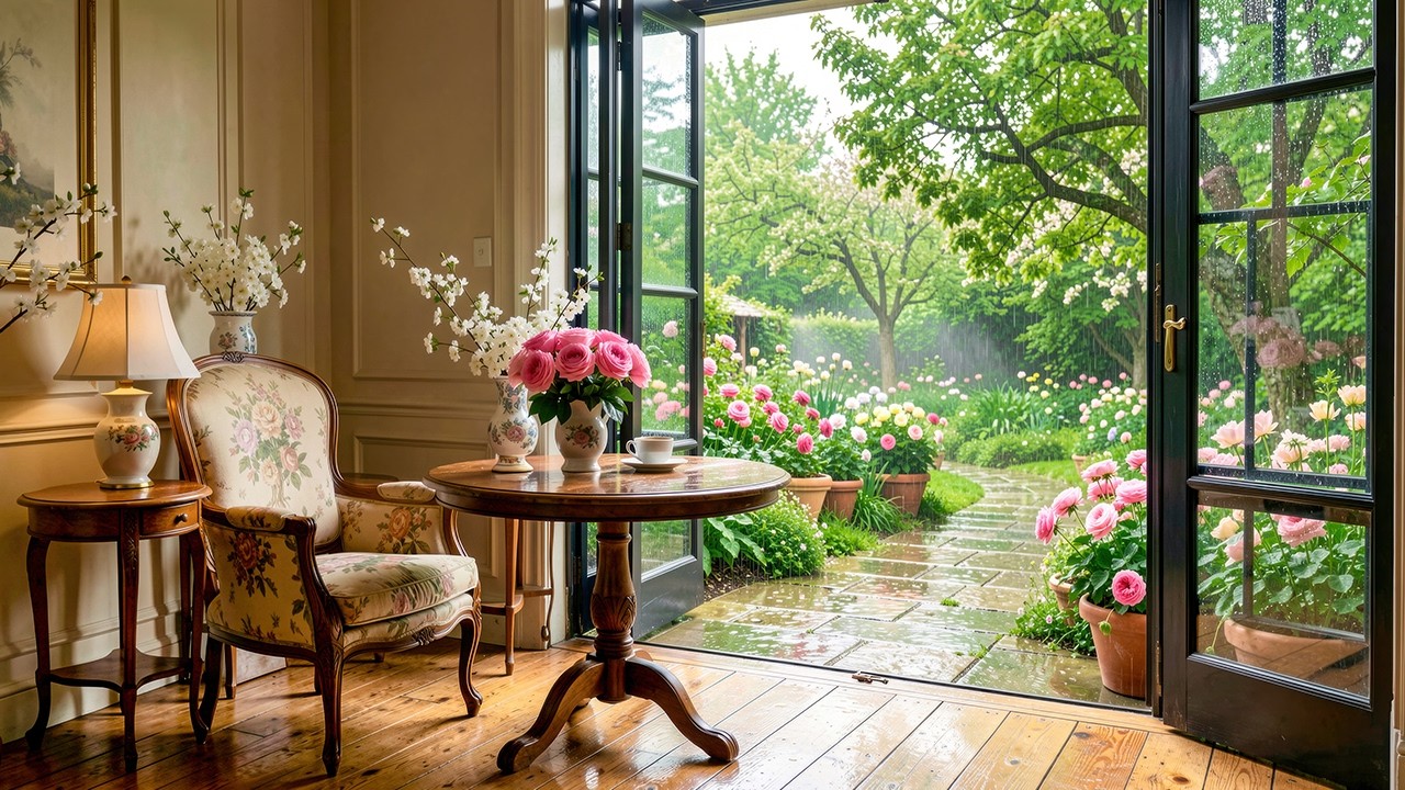 Rainy Day Jazz at the Flower Garden Café – Relaxing Bossa Nova Piano for Peaceful Moments