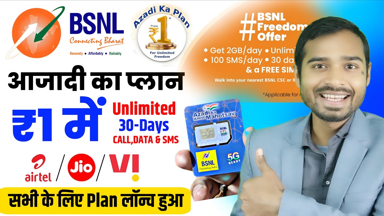 BSNL Azadi Ka Plan Launch | Jio Airtel Vi Free Recharge Like Bsnl | Bsnl Rs 1 Plan Details |free sim