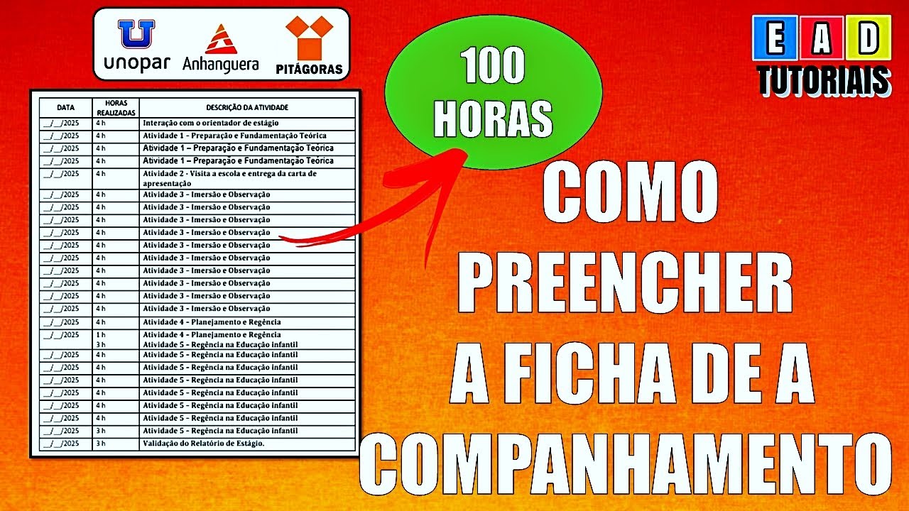 FICHA DE ACOMPANHAMENTO ESTÁGIO 100 HORAS   INTERVENÇÃO NA EDUCAÇÃO INFANTIL