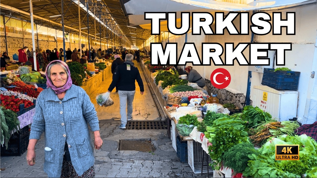 Turkish Market Walk in Fethiye | Bazaar Atmosphere & Fresh Produce | No Talking | 4K