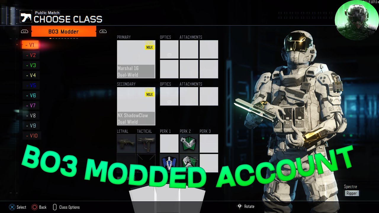 BO3 Modded Account Service PS4/PS5 with Modded Gear, Unrealeased Camos, Colored Name, Emblems & More