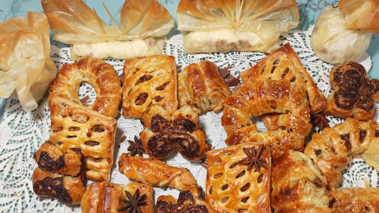 7 تشكيلات متنوعة للعجينة المورقة و الديول ⁦❤️⁩ مالح و حلو 😋