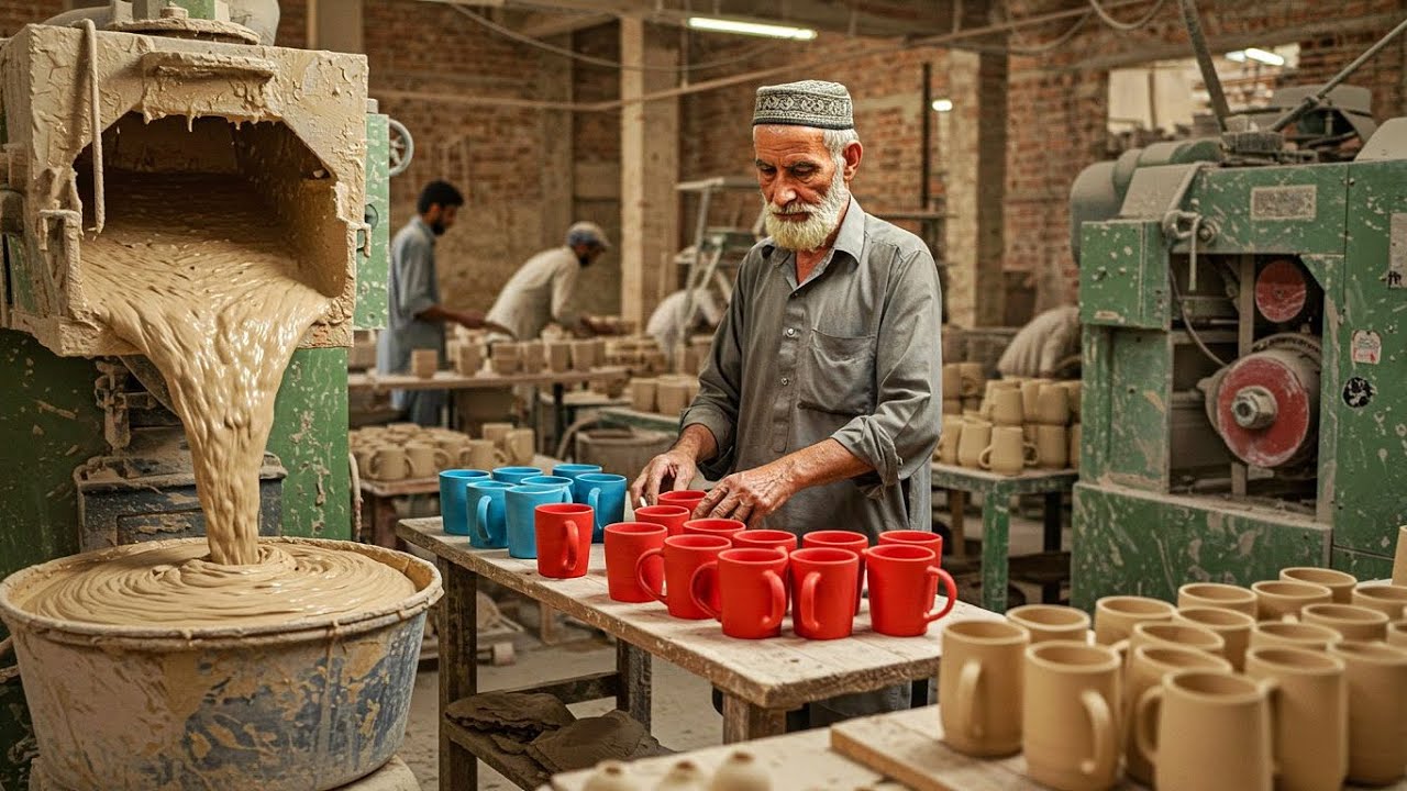 "How This Old Man Crafts Coffee Mugs from Clay – Pottery Factory in Action!"