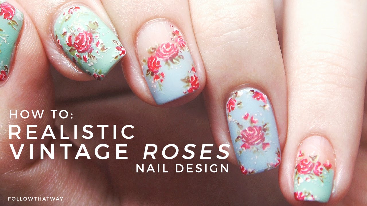 How To: Realistic Vintage Rose Floral Nail Art Tutorial  (HAND PAINTED) ✿ | Annabel Lee