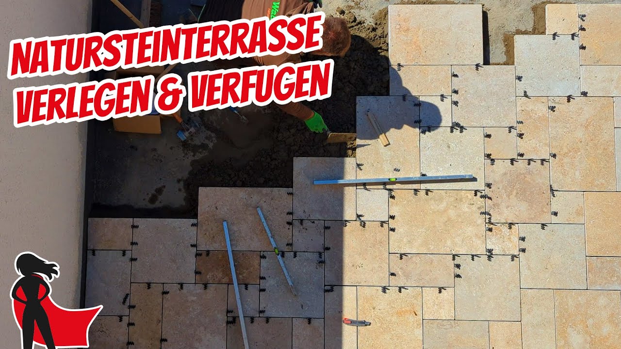 Travertin im Mörtelbett & Splittbett | Naturstein-Terrasse verlegen & verfugen