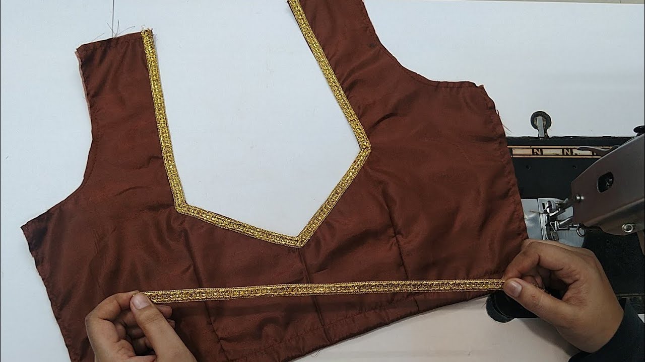 Simple lace blouse designs back neck cutting & stitching