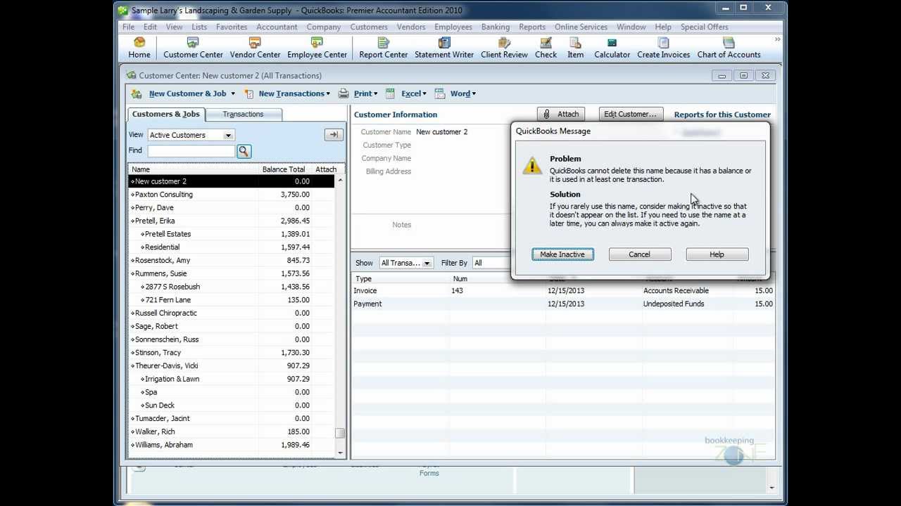 QuickBooks Training Videos: Make a Customer Inactive