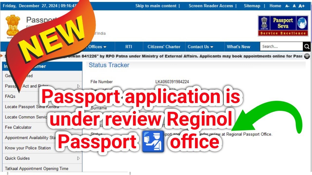 Passport application is under review at Regional Passport Office