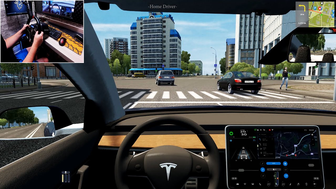 City Car Driving - Tesla Model 3 | TAXI | Steering Wheel Gameplay