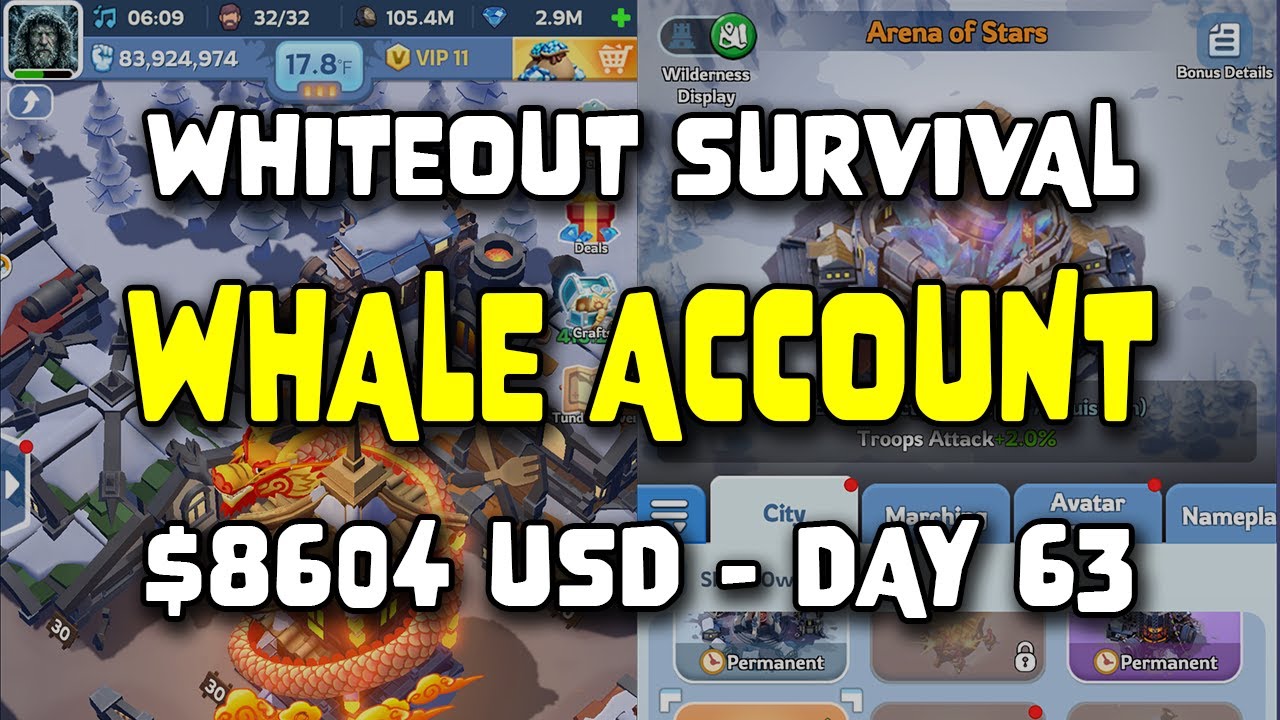 WOS Whale Account - $8604 USD - Day 63