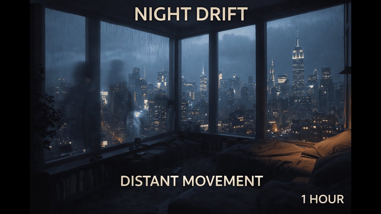 Night Drift — Faint Figures Inside, City Traffic Moving Outside (1 Hour)