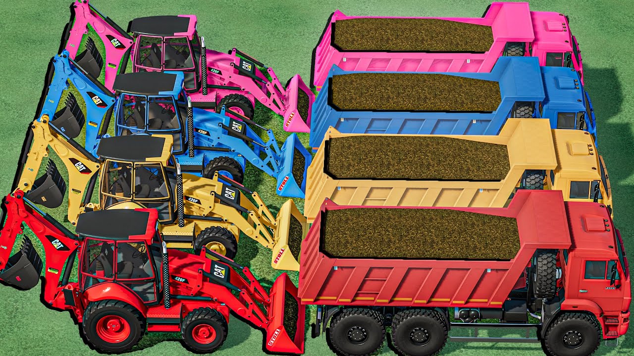 Work With COLORS - TRUCKs SHOW with CAT BACKHOE LOADER - Farming Simulator 22