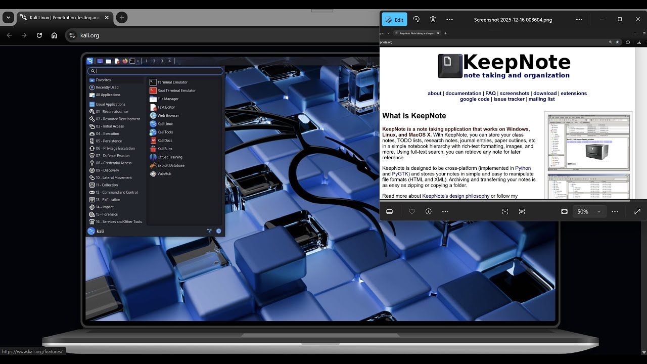 Установка Kali Linux с использованием keepNote — тестирование на проникновение