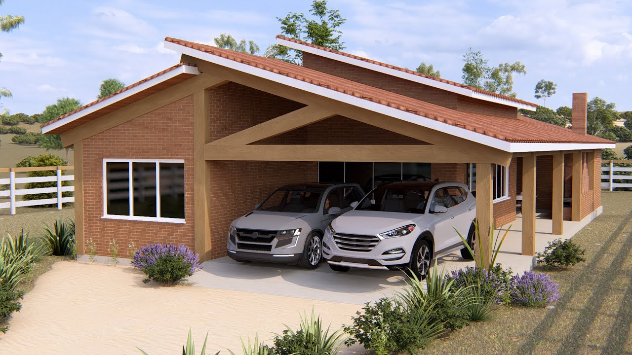 Casa de Campo com 3 quartos e garagem para 2 carros - Compre o Projeto na Descrição - P458