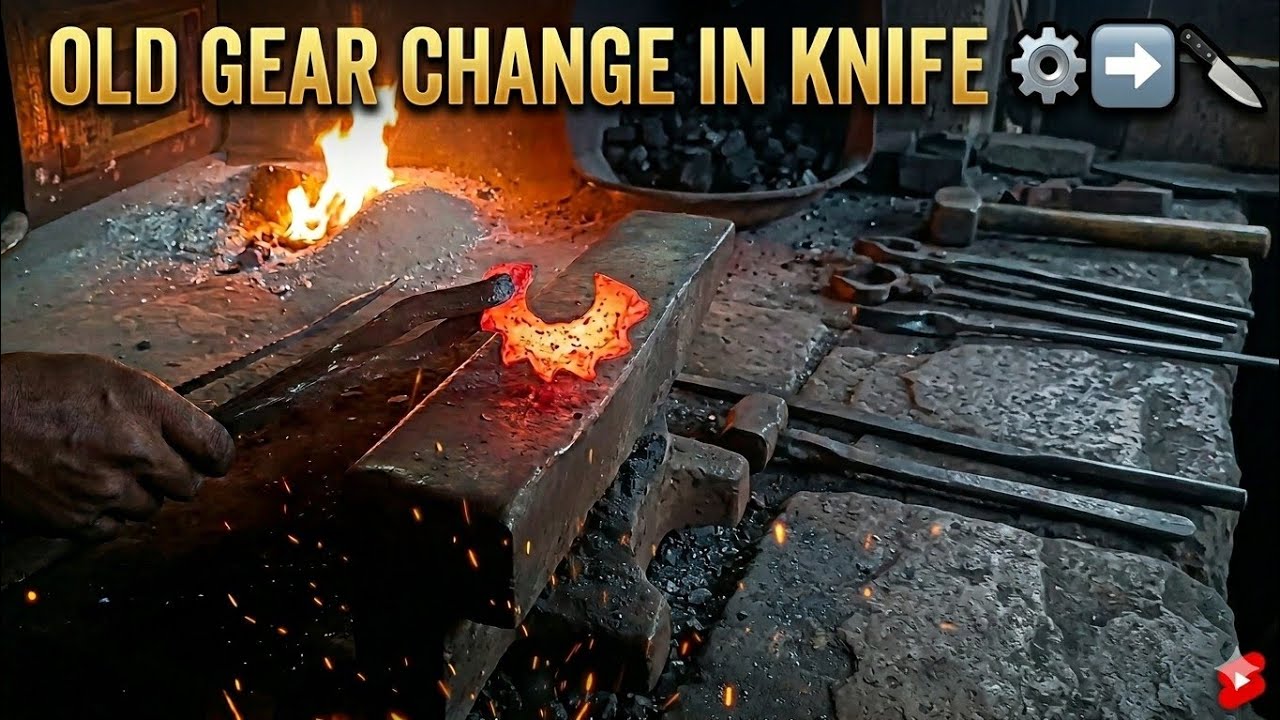 Blacksmith making knife from gear ⚙️. #blacksmithing #forging #virla #diy #knife_making 