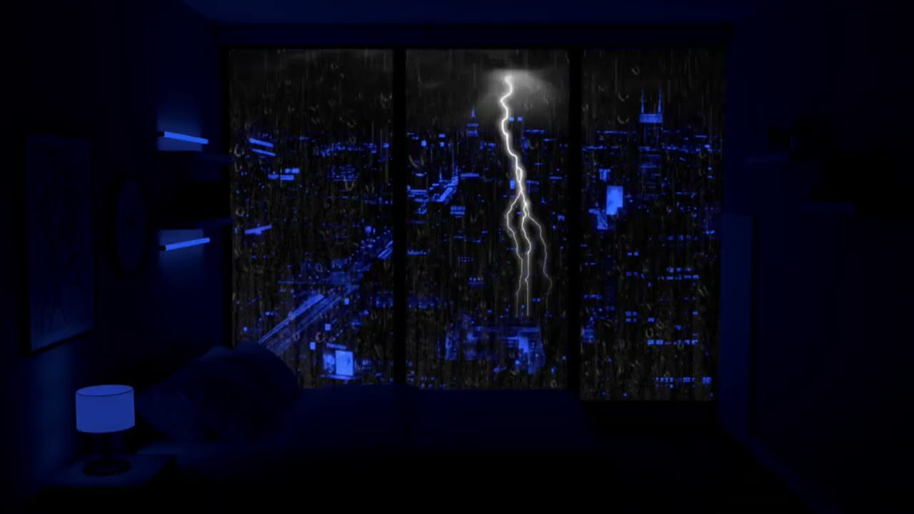 Heavy Rain & Thunder in City at Night 🌩️ Sleep Fast, Stress Relief ASMR