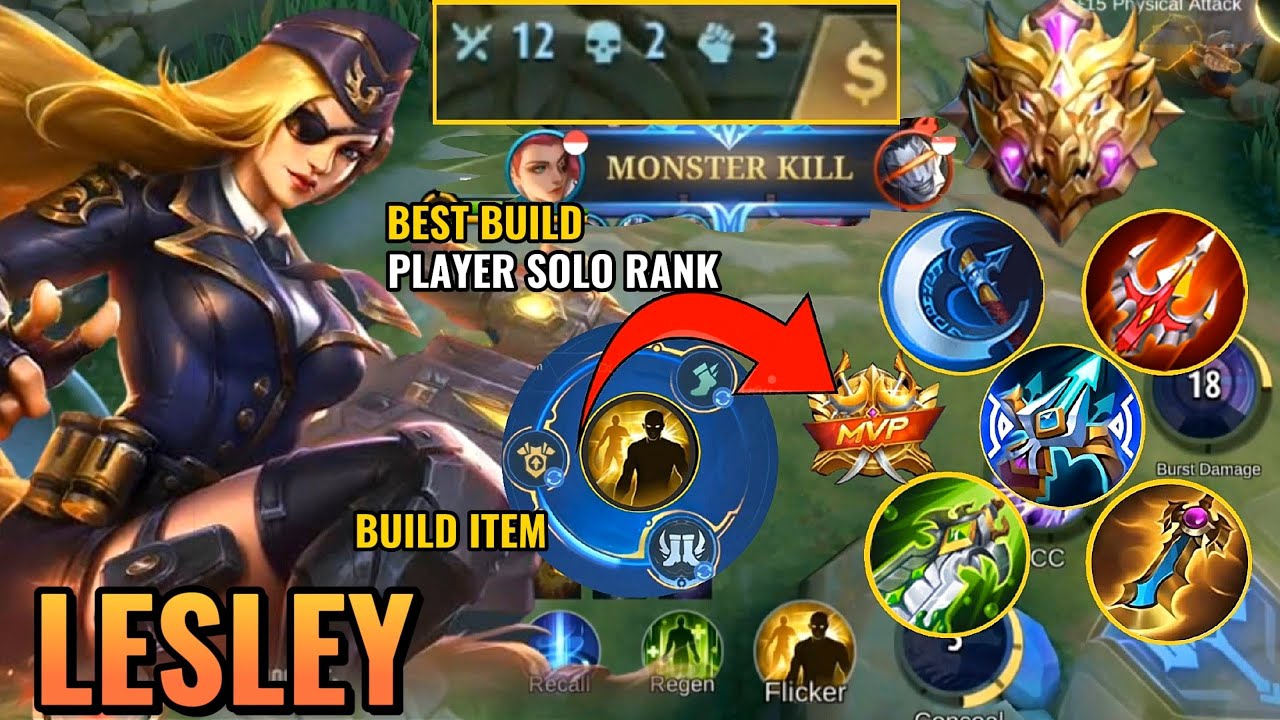 EMBLEM BUILD LESLEY ONE SHOT BUILD BEST DAMAGE | GOLD LANE! DI PATCH TERBARU - MLLB