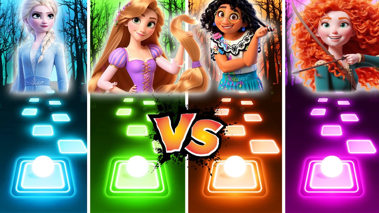 Frozen Elsa Vs Tangled Rapunzel Vs Encanto Mirabel Vs Brave Merida - Tiles Hop!