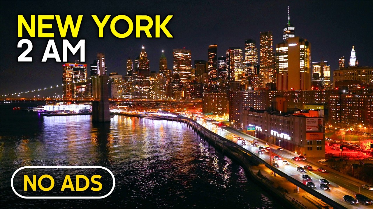 Sounds of NEW YORK at Night [ No Ads ] Calming Cityscape of NYC 4K